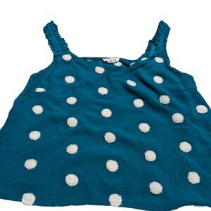 Blu Pepper blue green white polka dot M textured rayon ruffle strap womens tank